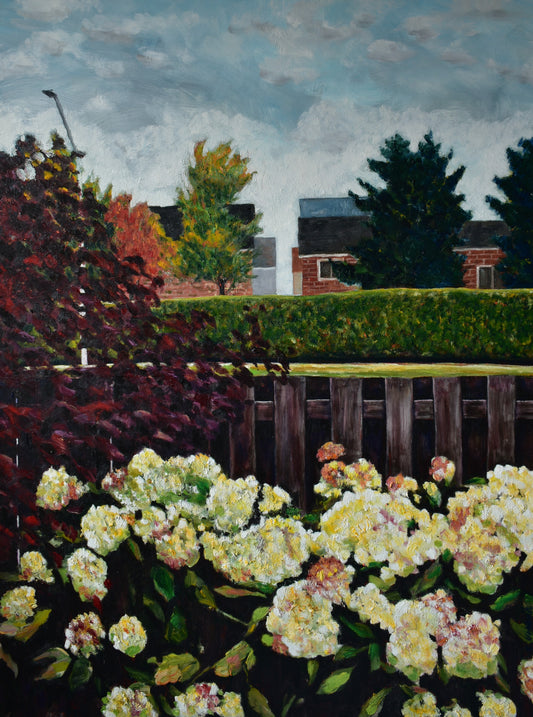Backyard Blooms, Oil on Gallery Canvas, 48x36 inches