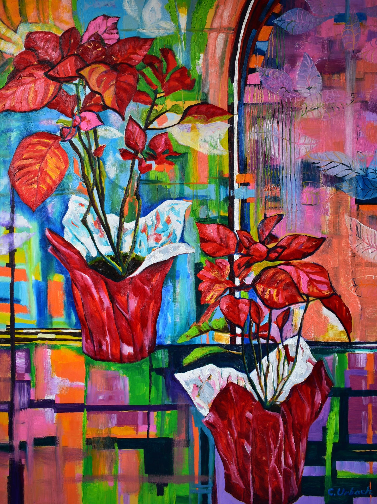 Poinsettias in March, Oil on Gallery Canvas, 48x36 inches