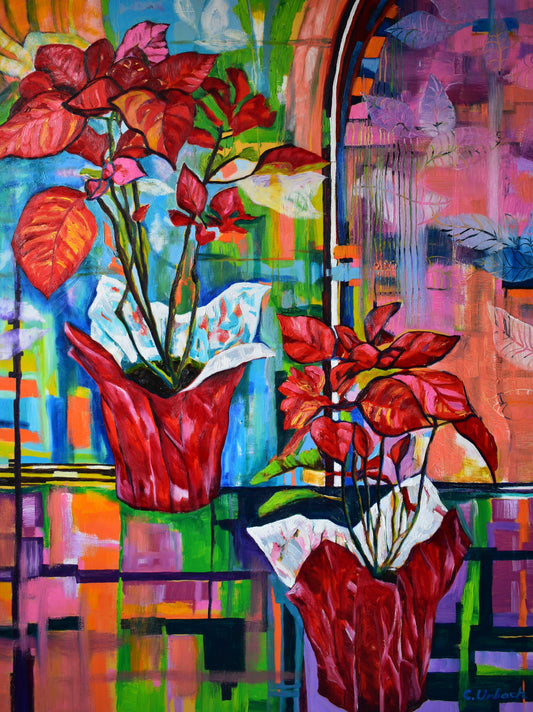 Poinsettias in March, Oil on Gallery Canvas, 48x36 inches
