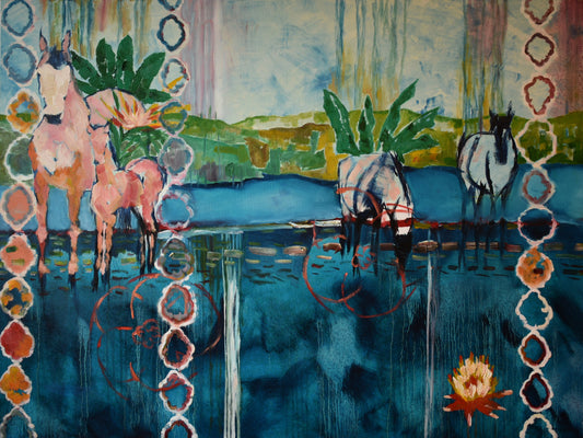 Tropical Horse Reverie, Oil on Gallery Canvas, 36x48 inches