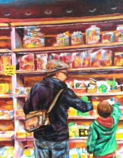 At the Candy Store, Quebec, Oil on Canvas,
