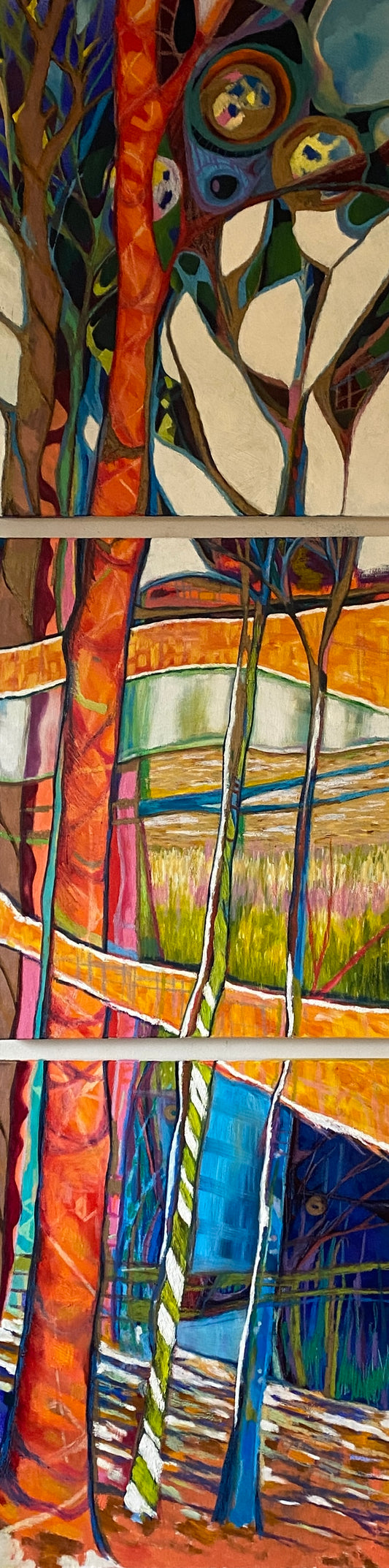By the Ravine, Oil on Canvas, 30x24 inches each: (Vertical Triptych=x3 canvases) Circa 2022