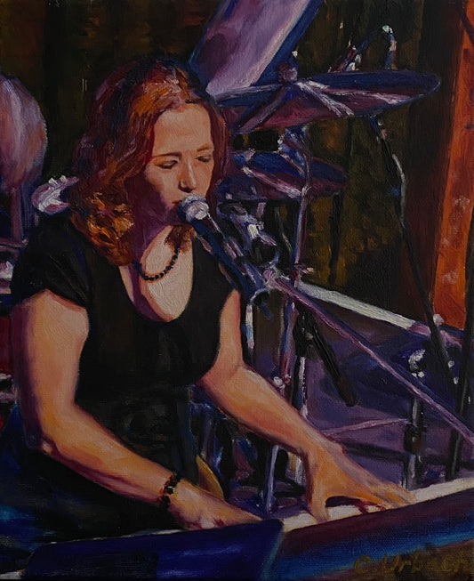 Keyboarding at the Casino, Oil on Canvas, 10x12 inches