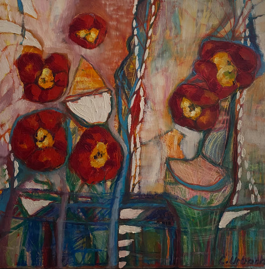 Lutin, Gardien des Coquelicots, Oil on Gallery Canvas, 24x24 inches