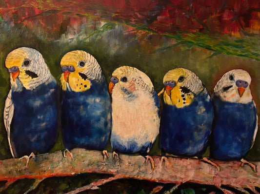 Parakeet Perch, Oil on Gallery Canvas, 30x40 inches
