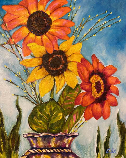 Sunflower Studio Still Life, Oil on Regular Canvas, 20x16 inches