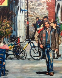 Vieux-Montreal Stroll, 2014, Oil on Regular Canvas, 30x24 inches (+float frame)