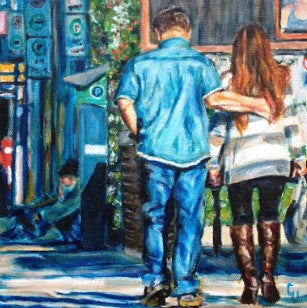 Walking on Elgin, Oil on Gallery Canvas, 8x8 inches